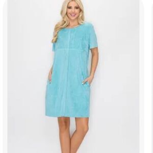 JOH Teal Light Faux Suede Short Sleeve Dress Size Large